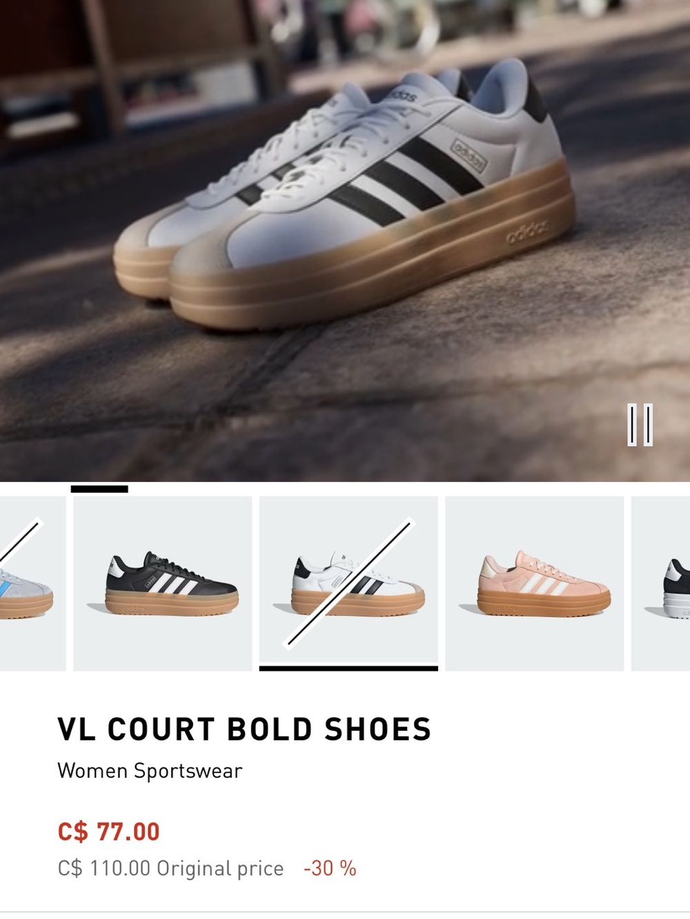Adidas VL Court Bold Women’s Sneakers in White, black, gray & Gum